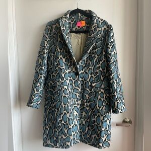 Vilagallo Blue and Cream Leopard Teddy Jacket